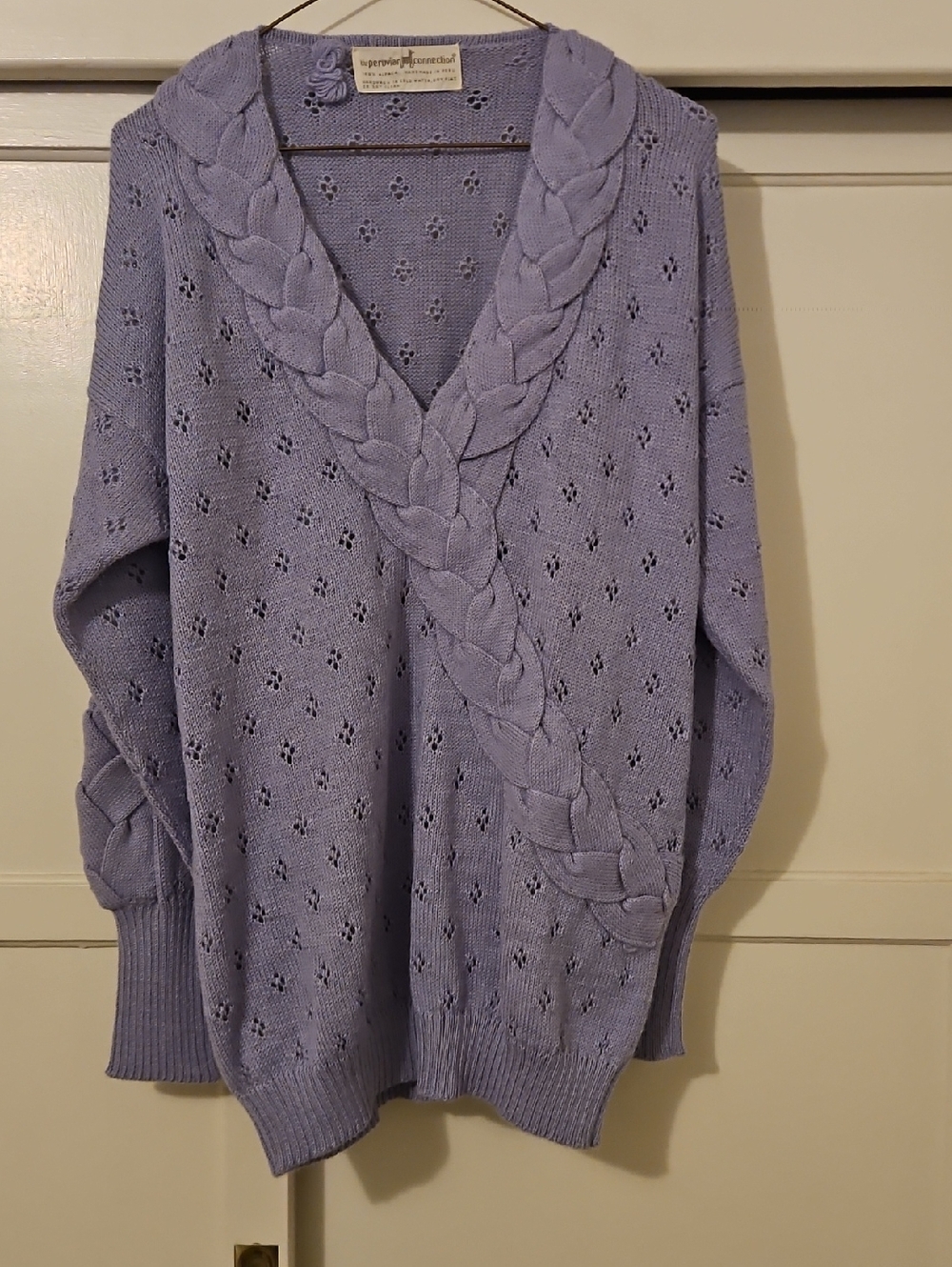 Peruvian Connection Lavender Braided V-Neck Sweater